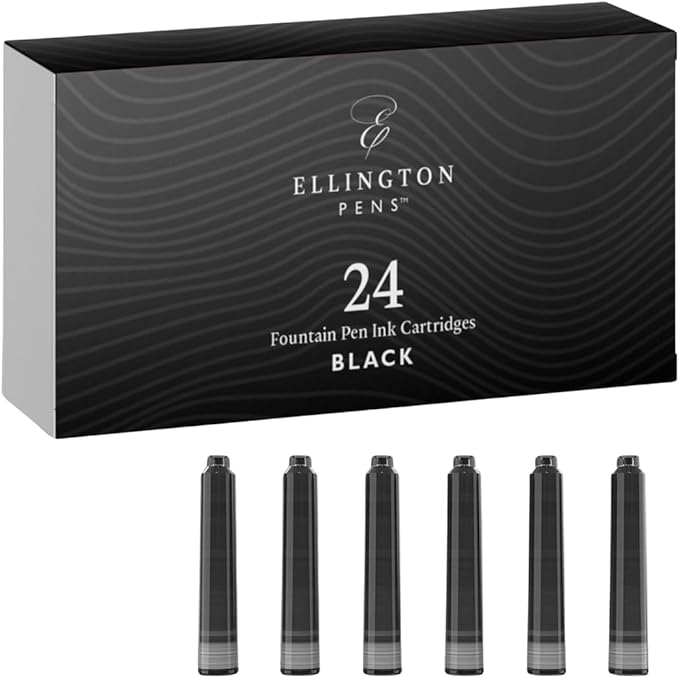Fountain Pen Ink Refills - 24 Pack International Standard Size Cartridges - Premium Quality & Non-Toxic - Long-Lasting Ink