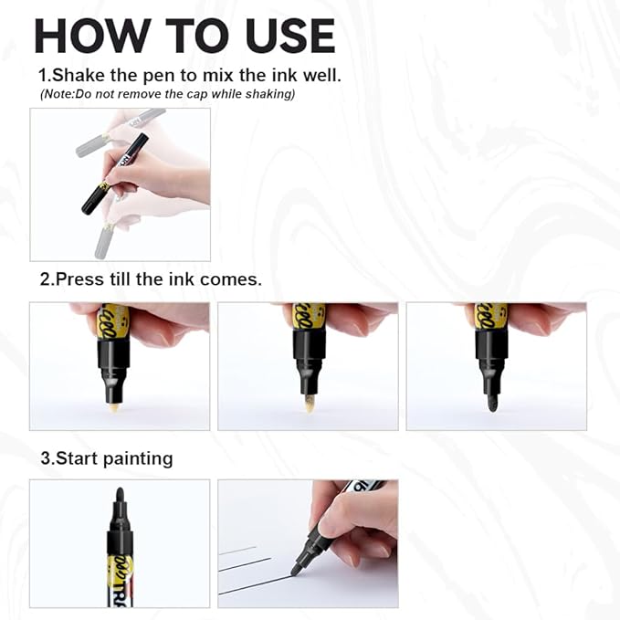 TRANSON Black and White Paint Markers for Fabric Rock Craft Diy Painting Medium Tip Oil Based Waterproof