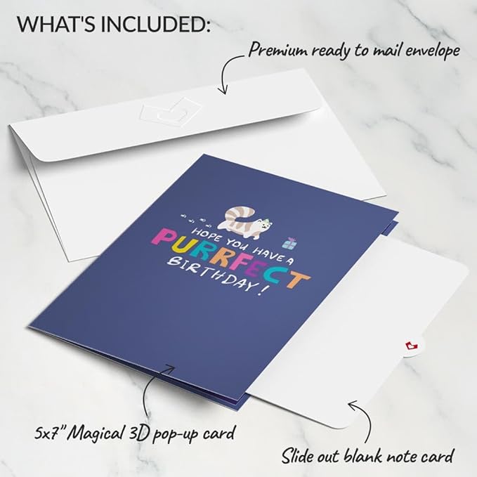 Lovepop Birthday Pop-Up Card for Her, Him, Men, Women - 3D Animal Greeting Cards - Purrfect Birthday - 5" x 7" - Blank Notecard & Envelope Included