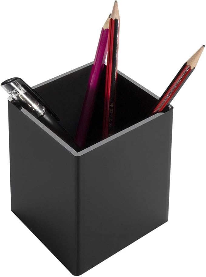 NIUBEE Black Acrylic Pen Holder 2 Pack, Desktop Pencil Cup Stationery Organizer for Office Desk Accessory