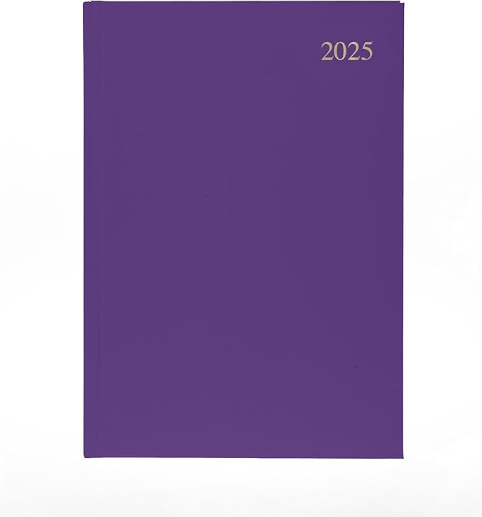 Collins Essential 2025 Business Diary - A4 Week to View Planner with Leathergrain Hardback Cover - Purple - ESSA43.55-25