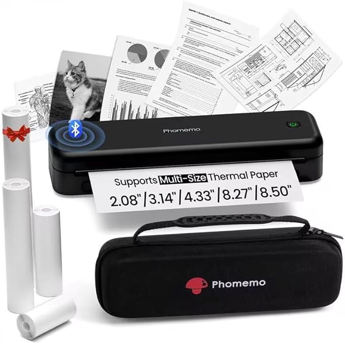 Phomemo Portable Printers Wireless for Travel [Upgraded],M834 Bluetooth Thermal Printer 8.5" x 11"& A4 Size,Inkless Mobile Printer with Carry Case for Travel,Office,School,Car,Home
