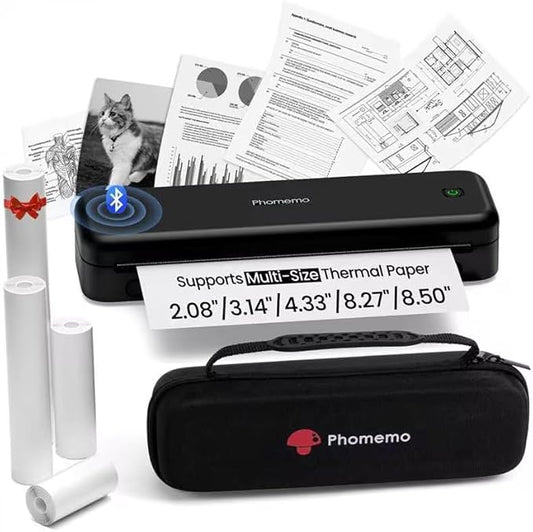 Phomemo Portable Printers Wireless for Travel [Upgraded],M834 Bluetooth Thermal Printer 8.5" x 11"& A4 Size,Inkless Mobile Printer with Carry Case for Travel,Office,School,Car,Home