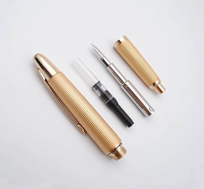 JINHAO 10 Press Fountain Pen, Retractable Metal Pen with Ink Converter (EF Nib 0.38mm, Striated Golden)