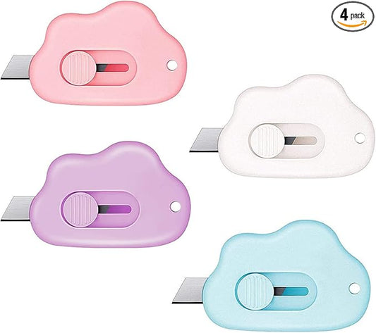 Mini Cloud Box Cutter,Portable Plastic Letter Opener,Retractable Envelope Slitter Paper Cutters with Keychain Hole for Office Home School Stationery DIY Crafts (4)