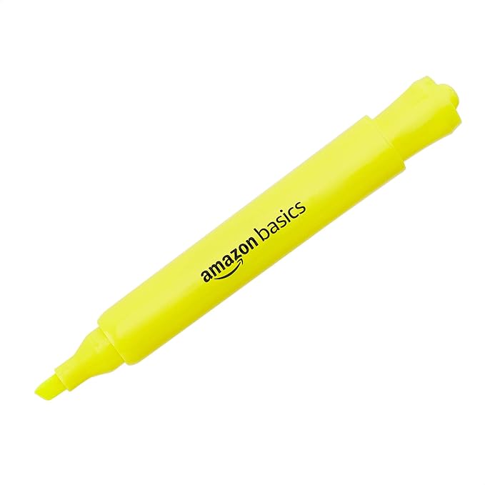 Amazon Basics Highlighters 12 Pack, Assorted Colors, Chisel Tip, Office and School Supplies