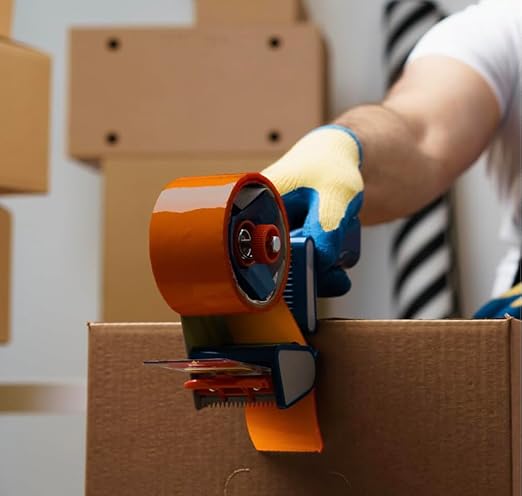 Heavy Duty Packaging Color Tape for Shipping,Packing and Moving 3" Wide x 2.0 Mil Thick -110 Yrd Roll -Acrylic Adhesive Tape for Box Sealing. (4 Rolls, Orange, 3" Wide x 110 yds)