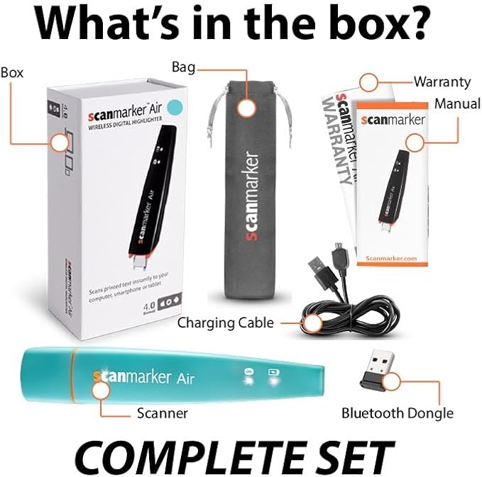 Scanmarker Air Pen Scanner & Translator Pen | Electronic Translation Pen & Smart Reading Pen for Dyslexia, Students & Professionals - Compatible with Mac, Windows, iOS & Android (Turquoise)