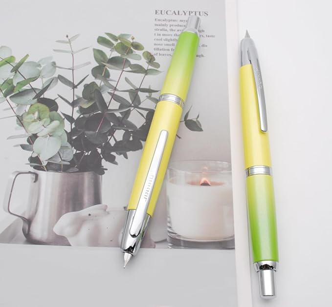 JINHAO 10 Press Fountain Pen, Retractable Metal Pen with Ink Converter (F Nib 0.5mm, Gradient Green)