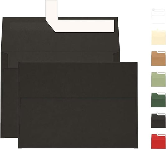 A7 Black Envelopes 100 Pack, Goefun Self Seal Printable Envelopes for Invitation, 5x7 Greeting Cards, Graduation, Birthday, 5.25 x 7.25 in, 120GSM