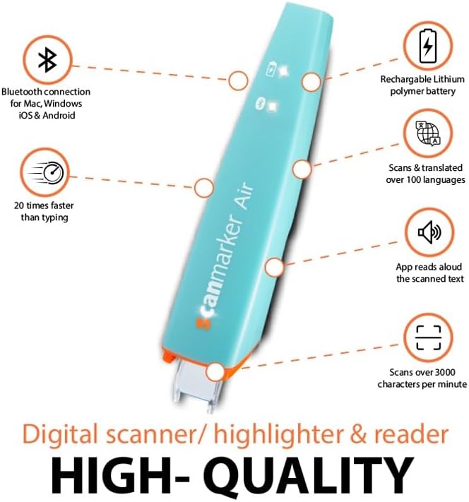 Scanmarker Air Pen Scanner & Translator Pen | Electronic Translation Pen & Smart Reading Pen for Dyslexia, Students & Professionals - Compatible with Mac, Windows, iOS & Android (Turquoise)