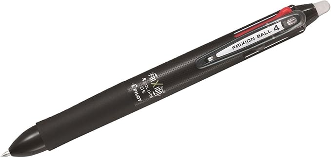 Pilot Frixion Ball 4, 4 Colors Gel Ink Multi Pen(Black, Red, Blue and Green), Black Body and White Body, LKFB-80EF-B/LKFB-80EF-W, 0.5mm
