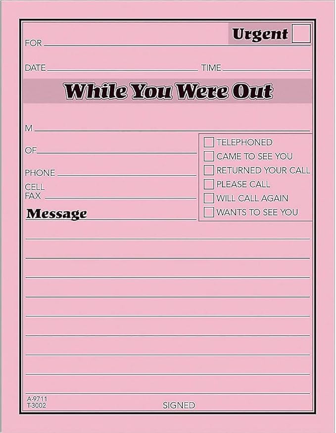 Adams While You Were Out Pads, 4.25 x 5.5 Inches, Pink, 50 Sheets per Pad, 12 Pads per Pack (9711D)