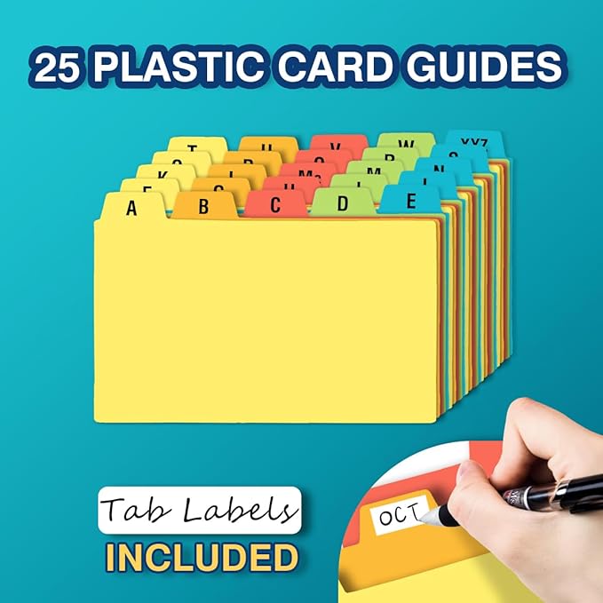 H4D 3x5 Index Card Holder with 100 Heavyweight Ruled Index Cards and 25 Plastic Dividers, Red