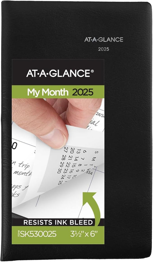 AT-A-GLANCE 2025 Planner, Monthly, 3-1/2" x 6", Pocket Size, DayMinder, Black (SK530025)