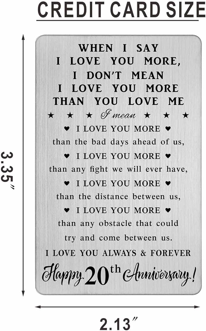 20th Anniversary Card Gifts for Him, 20 Year yr Anniversary Romantic Wallet Card Gifts for Couple Wife