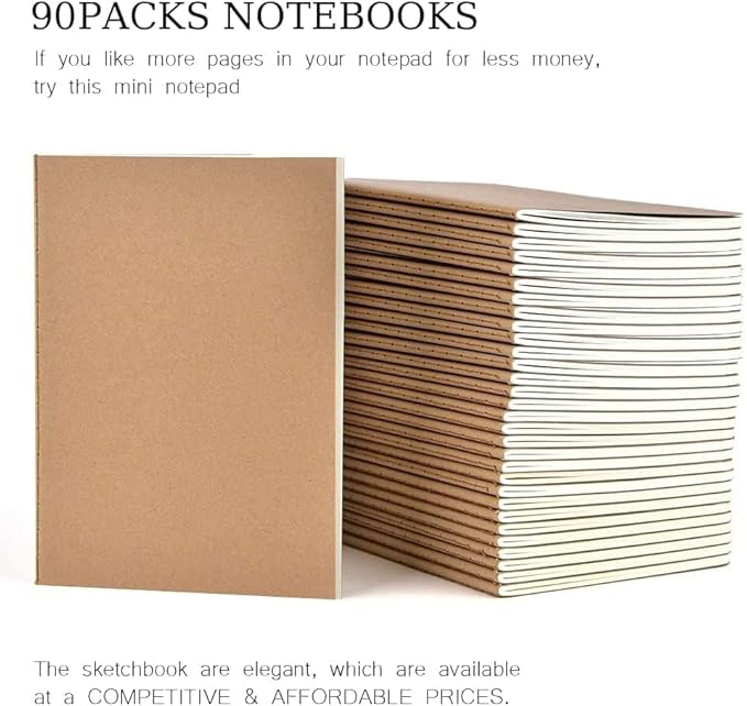 90pack Bulk A5 Journal Notebook, Kraft Cover 80 Pages Lined Paper Journal for Traveler, Notes, Memo - Bulk Journals Sewn Brown Notebook for School Supplies, Office Supplie (line 80pages, 90pack)