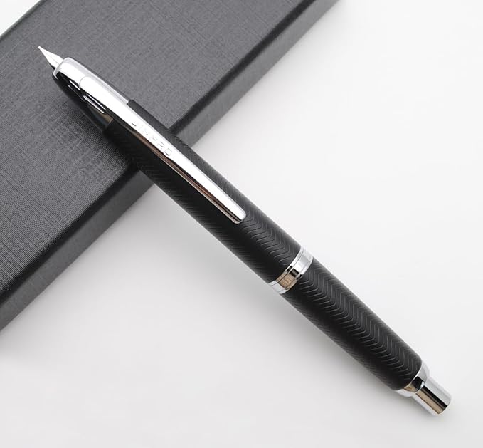 JINHAO 10 Press Fountain Pen, Retractable Metal Pen with Ink Converter (F Nib 0.5mm, Wavy Texture Matte Black)