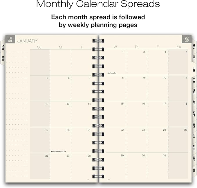 ESSENTIAL 2025 Monthly & Weekly Planner with Tabs, 5"x8": 14 Months (November 2024 - December 2025), Professional, Simple, Easy-to-Use Design and Frosted Poly Cover for Extra Protection (Frosted)