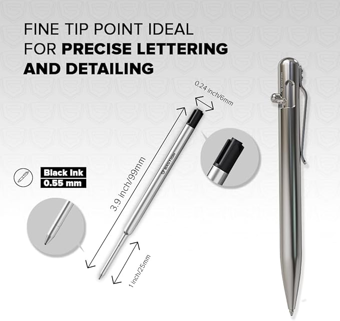 BASTION® Premium Pen Refill, Deeply Pigmented Ink for All Bastion Bolt Action Pens, Standard Ink Refill w/ 0.55mm Fine Tip for Birthday Gift - Black Gel, 1 Piece
