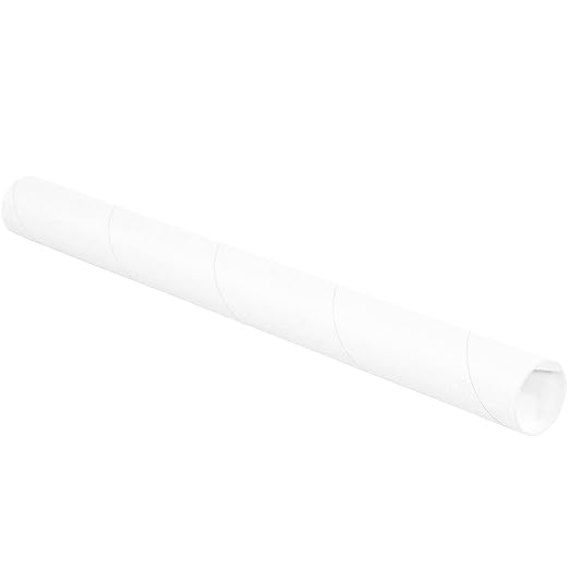 BOX USA BP2024W Mailing Tubes with Caps, 2" x 24", White (Pack of 50)