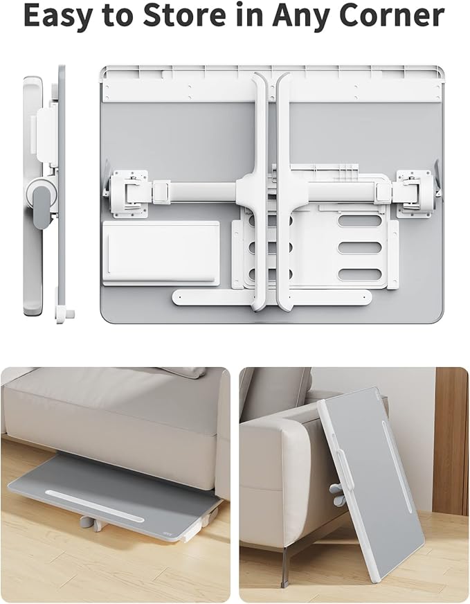 SAIJI Bed Desk for Laptop, XX-Large Leather Adjustable Foldable Laptop Bed Tray Desk, Super Sturdy Laptop Table Lap Desk for Bed, Sofa Couch Floor Maximum Size 17.7"*23.6"(Gray)