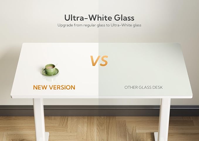 Glass Standing Desk, Electric Standing Desk Adjustable Height, 48 Inch Adjustable Stand Up Desk, Quick Install Home Office Computer Desk, Super White