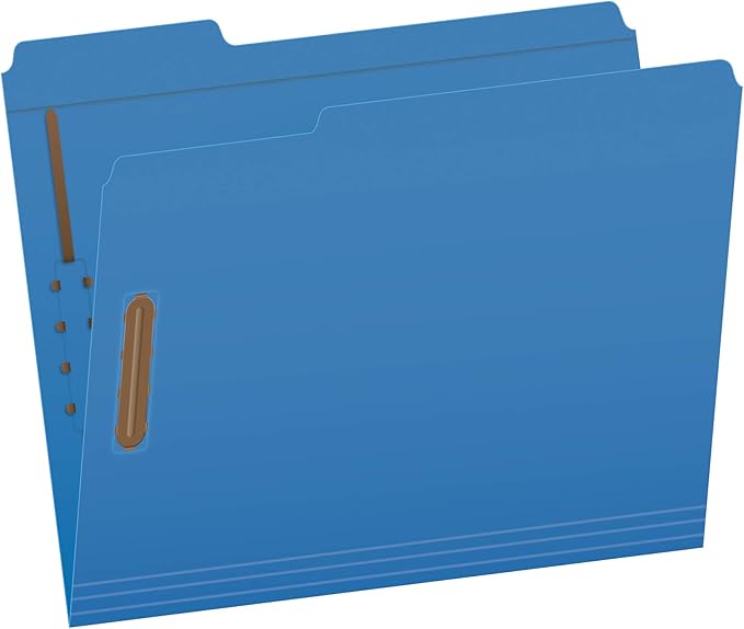 Pendaflex Fastener Folders, 2 Fasteners, Letter Size, Blue and Yellow, 50 per Box