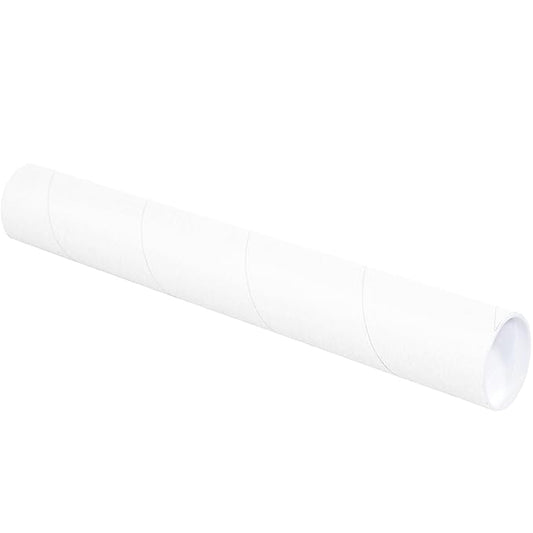 BOX USA BP3026W Mailing Tubes with Caps, 3" x 26", White (Pack of 24)