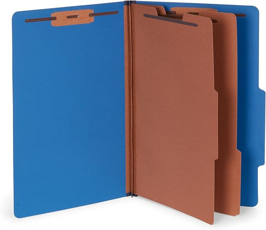 Blue Summit Classification Folders, Legal Size, 2 Dividers, Dark Blue – 10 Pack