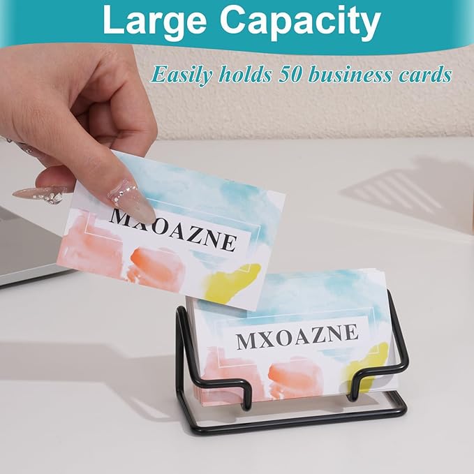 Black Business Card Holder for Desk, Metal Modern Business Card Holder Display Stand for Women Men, 1 Pack