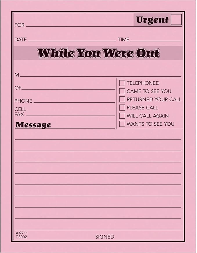 Adams While You Were Out Pads, 4.25 x 5.5 Inches, Pink, 50 Sheets per Pad, 12 Pads per Pack (9711D)