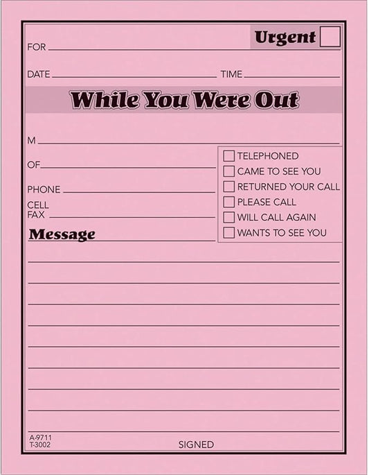 Adams While You Were Out Pads, 4.25 x 5.5 Inches, Pink, 50 Sheets per Pad, 12 Pads per Pack (9711D)