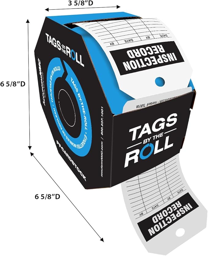 Accuform 100 Inspection and Status Record Tags by-The-Roll, Inspection Record, US Made OSHA Compliant Tags, Waterproof PF-Cardstock, Resists Tears, 6.25"x3", TAR708
