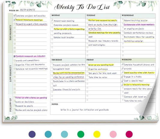 Weekly To Do List Notepad with 52 Tear Off Sheets（8.5"×11"）- Undated Weekly Desk Planner for Women & Man,Work and Home-Serene Green