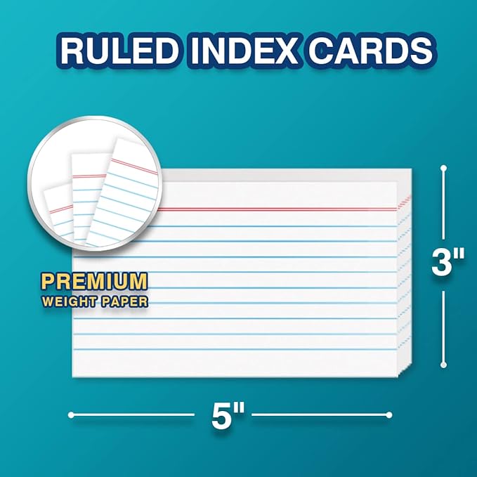 H4D 3x5 Index Card Holder with 100 Heavyweight Ruled Index Cards and 25 Plastic Dividers, Black