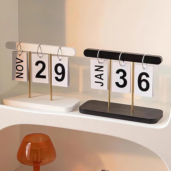 Perpetual Daily Flip Calendar for Desk Reusable Office Desktop Decor Home Accessories Photography Props (Black)