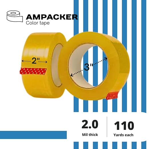Heavy Duty Packaging Color Tape for Shipping,Packing and Moving 2" Wide x 2.0 Mil Thick -110 Yrd Roll -Acrylic Adhesive Tape for Box Sealing. (1 Roll, Yellow, 2" Wide x 110 yds).