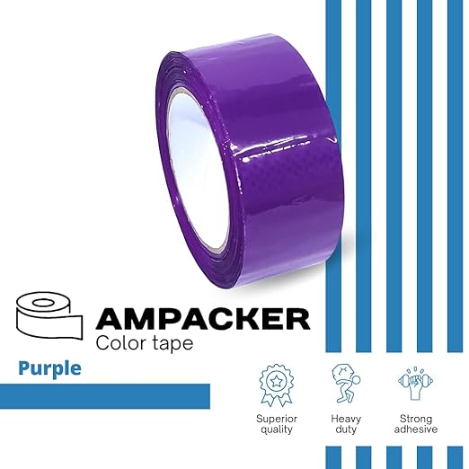 Heavy Duty Packaging Color Tape for Shipping,Packing and Moving 3" Wide x 2.0 Mil Thick -110 Yrd Roll -Acrylic Adhesive Tape for Box Sealing. (4 Rolls, Purple, 3" Wide x 110 yds)