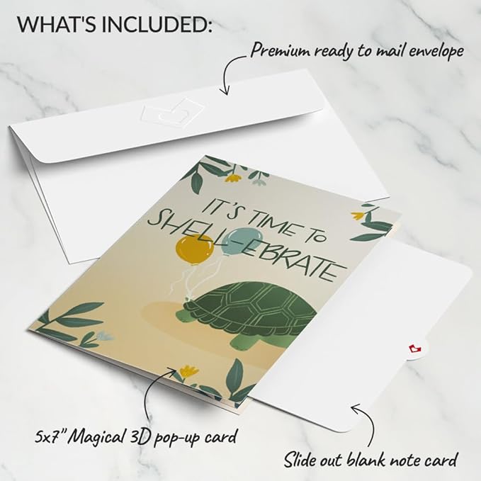 Lovepop Birthday Pop-Up Card for Her, Him, Men, Women - 3D Animal Greeting Cards - Time to Shell-ebrate - 5" x 7" - Blank Notecard & Envelope Included