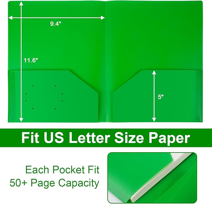 60-Pack Plastic Folders with Pockets,2-Pocket Poly Folders Holds 8-1/2" x 11" Paper for School/Office/Home, Assorted