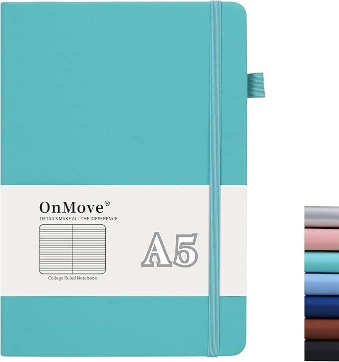 Lined Notebook Journal for Women Men 200 Pages A5 Hardcover Leather with Pen Holder College Ruled Journals for Work Note Taking Travel School Turquoise