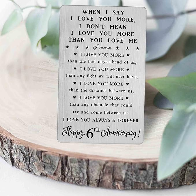CPLJW 6 Year Anniversary Card Gifts for Her Him - 6th Sixth 6 yr Romantic Wedding Anniversary Wallet Card Gifts for Women Men