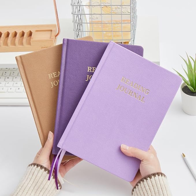 Reading Journal Book Lovers Gifts Book Journal Hardcover Leather For Readers Review and Track Your Reading with 65 Book Reviews, 5.8”x8.3”,LightPurple