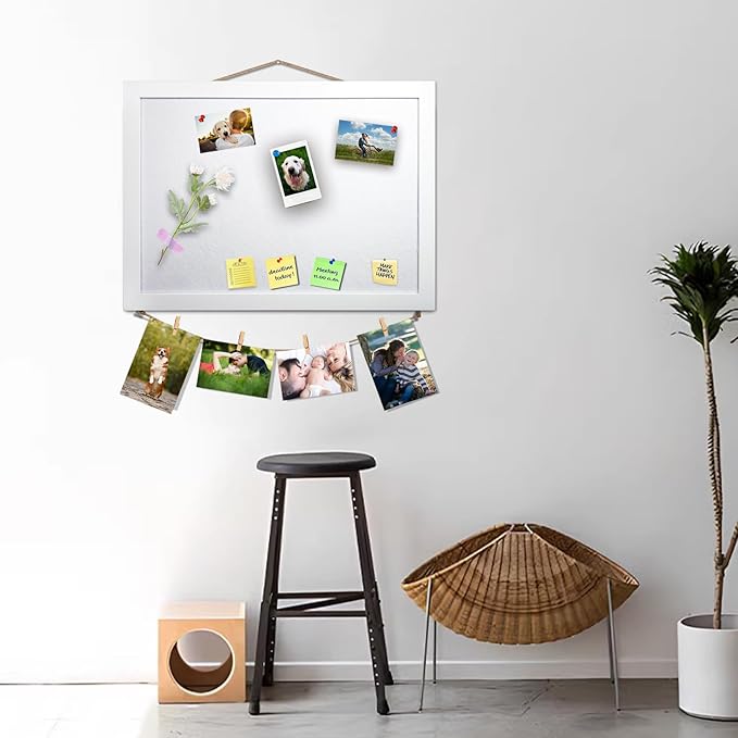 White Bulletin Board Cork Boards Vision Board with Felt, 15"x11" Small Display Pin Board for Walls, Desk, Jewelry, Notes, Collection, Photos, Office, White Framed and White Felt Board, 1pc