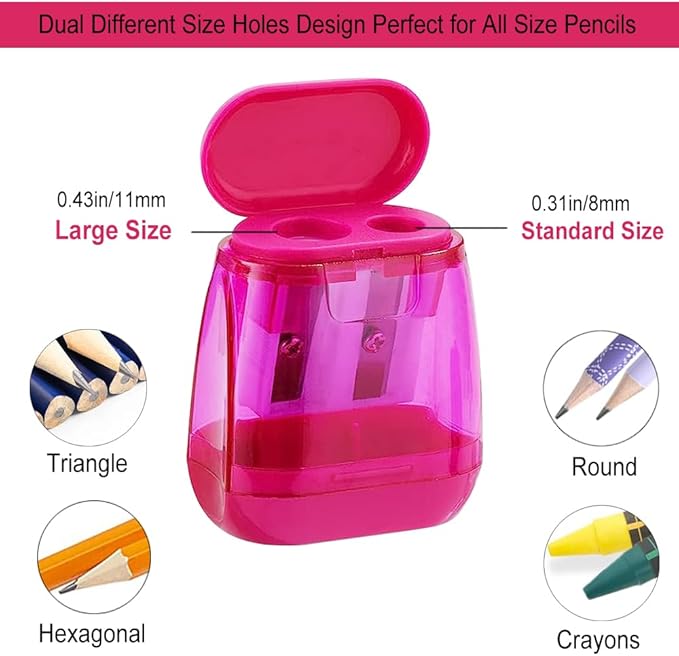 Colored Manual Pencil Sharpeners in Bulk, BOPART 24pcs Small Handheld Pencil Sharpener Dual Holes with Lid for Kids Adults at Classroom School Office Home