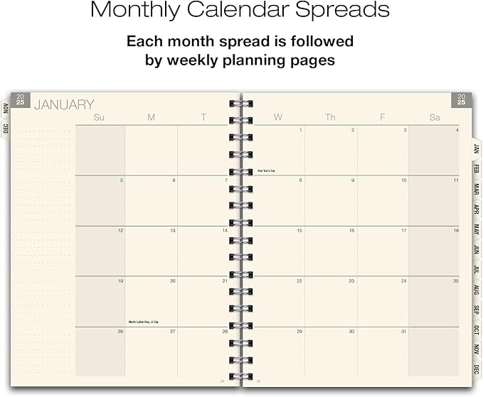 ESSENTIAL 2025 Monthly & Weekly Planner with Tabs, 7"x9": 14 Months (November 2024 - December 2025), Professional, Simple, Easy-to-Use Design and Frosted Poly Cover for Extra Protection (Frosted)
