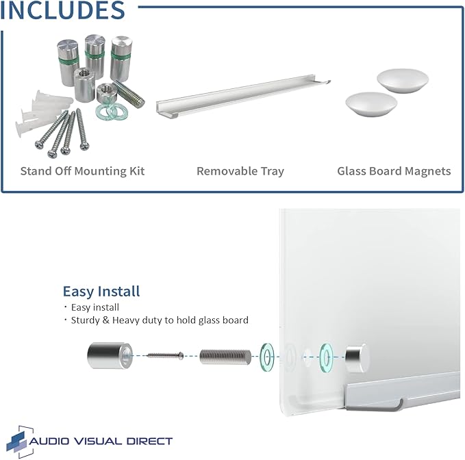 Audio-Visual Direct Magnetic White Glass Dry-Erase Board Set - 40" x 30" - Includes Magnets, Hardware & Marker Tray