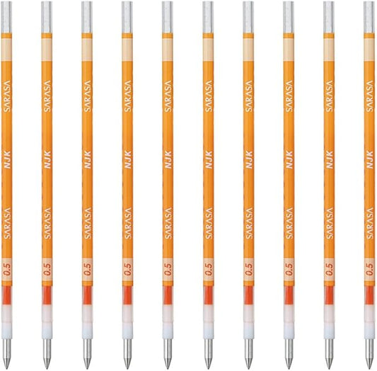 Zebra BRNJK5OR Ballpoint Pen Refill, Sarasa, NJK-0.5 Lead, Orange, 10 Pens