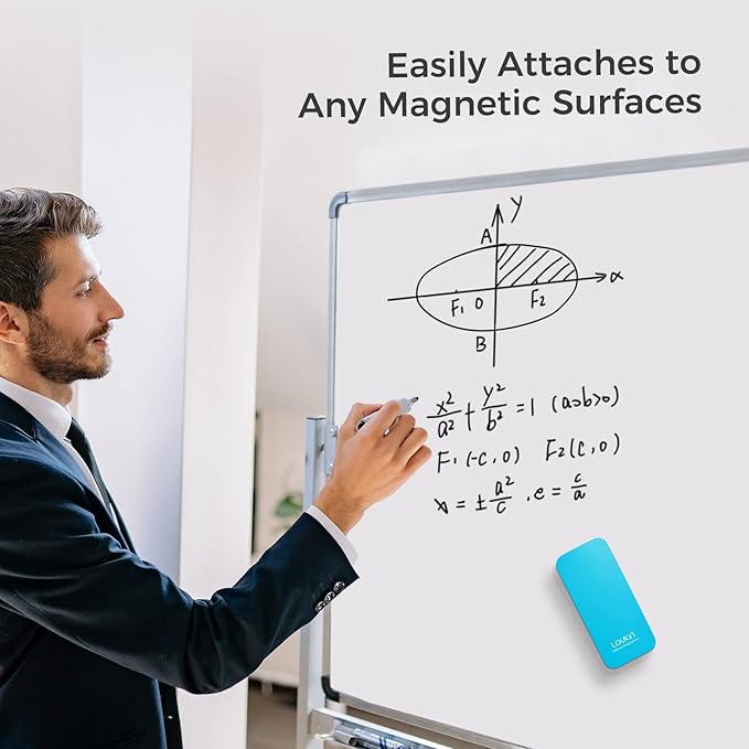 LOUKIN Magnetic Dry Erase Eraser, Whiteboard Eraser, Glass Board Eraser(Blue), One Bottle of 3.4 fl oz Whiteboard Cleaner Included, for Classroom, Home and Office Use